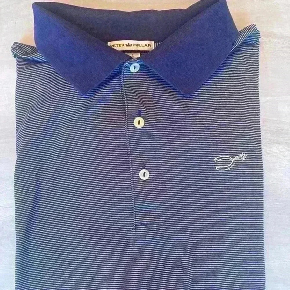 Peter Millar Drum Performance Jersey Polo  Spur Sz Large Exc Con Navy White - Picture 1 of 5